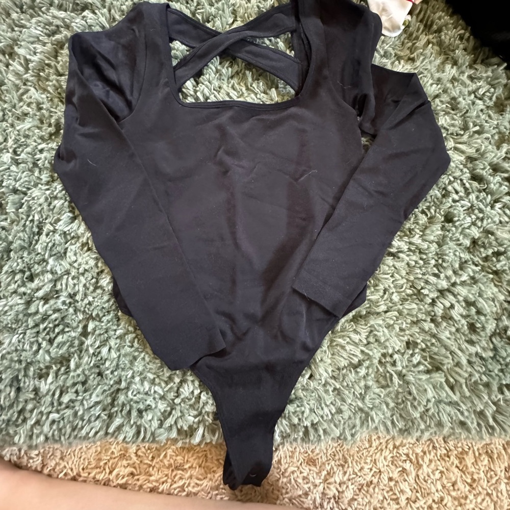 Anthropologie Black Cross Back Body Suit